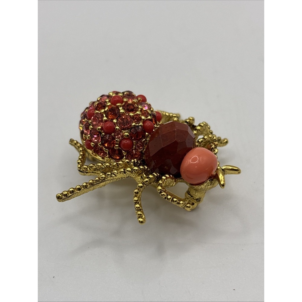 Vintage Joan Rivers Spider Insect Brooch Red Orange